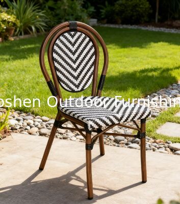 الأثاث الخارجي الروتاني كل الأحوال الجوية كرسي الحديقة الروتاني كرسي البسترو الفرنسي الأثاث الخارجي الأسود والأبيض