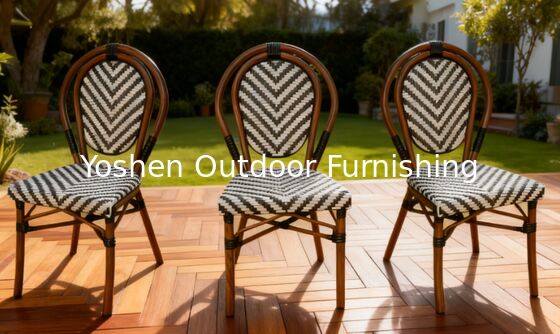 الأثاث الخارجي الروتاني كل الأحوال الجوية كرسي الحديقة الروتاني كرسي البسترو الفرنسي الأثاث الخارجي الأسود والأبيض