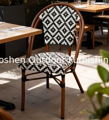 كرسي طعام خارجي Yoshen على الطراز الباريسي في الجغرافية المنسوجة من الروتان كرسي نمط أسود وأبيض