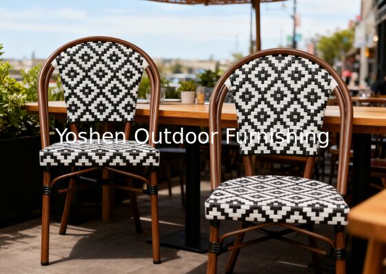 كرسي طعام خارجي Yoshen على الطراز الباريسي في الجغرافية المنسوجة من الروتان كرسي نمط أسود وأبيض