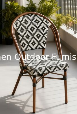 كرسي طعام خارجي Yoshen على الطراز الباريسي في الجغرافية المنسوجة من الروتان كرسي نمط أسود وأبيض