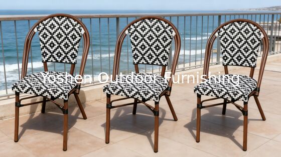 كرسي طعام خارجي Yoshen على الطراز الباريسي في الجغرافية المنسوجة من الروتان كرسي نمط أسود وأبيض