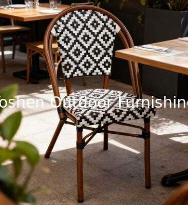 كرسي طعام خارجي Yoshen على الطراز الباريسي في الجغرافية المنسوجة من الروتان كرسي نمط أسود وأبيض