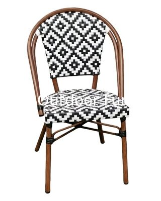 كرسي طعام خارجي Yoshen على الطراز الباريسي في الجغرافية المنسوجة من الروتان كرسي نمط أسود وأبيض