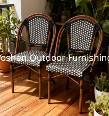 الاستخدام التجاري الكرسي الفرنسي النسيج المنسوج من الروتان الأسود الأبيض المقسم بالفناء كرسي طعام لمقهى مطعم فندق