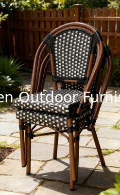 الاستخدام التجاري الكرسي الفرنسي النسيج المنسوج من الروتان الأسود الأبيض المقسم بالفناء كرسي طعام لمقهى مطعم فندق