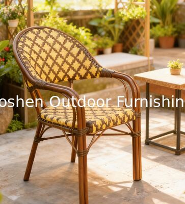 كرسي مقهى فرنسي هندسي على طراز باريسي من الخيزران لتناول الطعام في الهواء الطلق