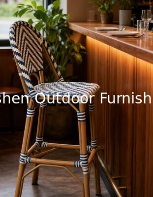 كراسي بار ومقاعد مطبخ على طراز البيسترو الفرنسي باللونين الأزرق والأبيض، كرسي على طراز البحر الأبيض المتوسط مع ظهر للفنادق والنوادي