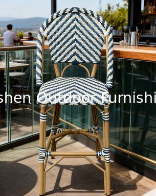 كراسي بار ومقاعد مطبخ على طراز البيسترو الفرنسي باللونين الأزرق والأبيض، كرسي على طراز البحر الأبيض المتوسط مع ظهر للفنادق والنوادي