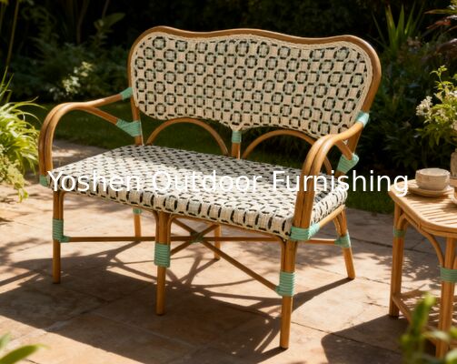 فرنسي مطعم روتان مقعد ضيافة مع دعم الظهر ومقاعد الذراعين لمربع حديقة العشب