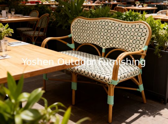 فرنسي مطعم روتان مقعد ضيافة مع دعم الظهر ومقاعد الذراعين لمربع حديقة العشب