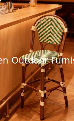 طقم كراسي بار على طراز البيسترو الفرنسي كراسي بار بارتفاع العداد بتصميم كلاسيكي مع ظهر من القش