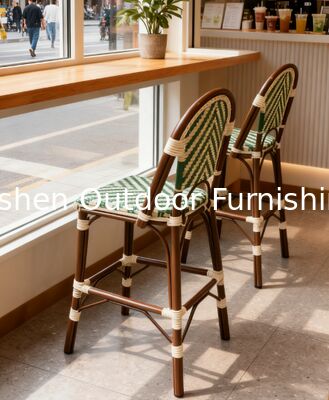 طقم كراسي بار على طراز البيسترو الفرنسي كراسي بار بارتفاع العداد بتصميم كلاسيكي مع ظهر من القش