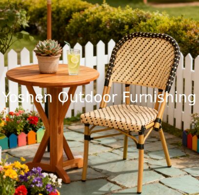 مقهى فرنسي يضع كراسي الروتان بيج على الأسود لحديقتك