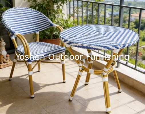 مائدة طعام مستديرة من الألومنيوم الراطاني ذات 4 مقاعد مع قمة زجاجية مطعم خارجي مقهى