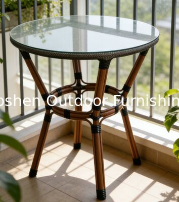 طاولة طعام ألومنيوم رتانية خارجية مزودة بمقاعد 2 مقعد مع قمة زجاجية حديقة أرضية بالاكوني شرفة