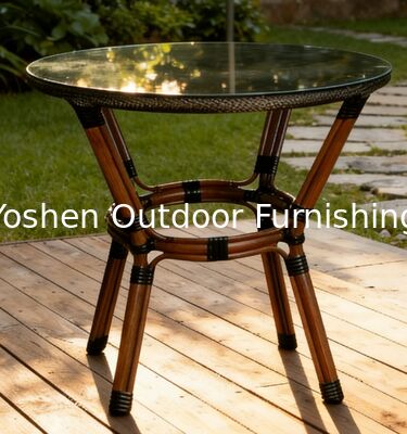 طاولة طعام ألومنيوم رتانية خارجية مزودة بمقاعد 2 مقعد مع قمة زجاجية حديقة أرضية بالاكوني شرفة