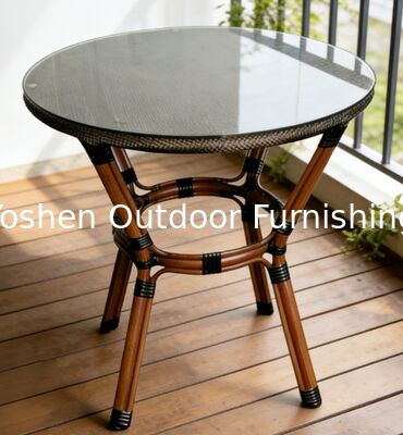 طاولة طعام ألومنيوم رتانية خارجية مزودة بمقاعد 2 مقعد مع قمة زجاجية حديقة أرضية بالاكوني شرفة