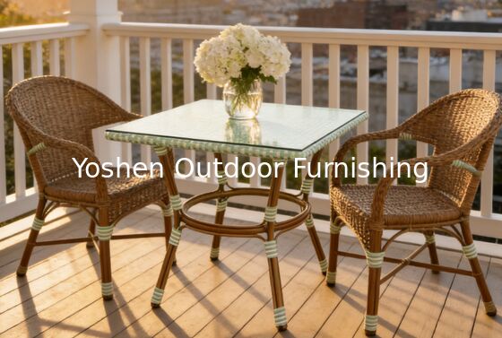 طاولة طعام مربعة من الألومنيوم والرّاتان ذات 4 مقاعد سهلة التنظيف للفنادق والمطاعم مع سطح زجاجي