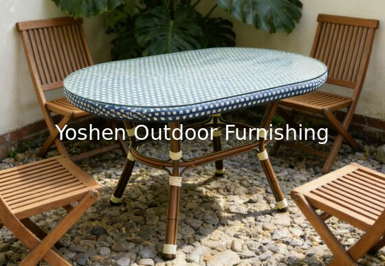 طاولة طعام بيضاوية من الراتان بإطار من الألومنيوم المتين تتسع لـ 6 أشخاص في الهواء الطلق للفنادق والمنتجعات والساحات