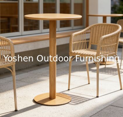 طاولة بار خارجية مع سطح من الألومنيوم بلون ذهبي شامبين للشرفة والتراس ومنطقة الاسترخاء بتصميم بسيط