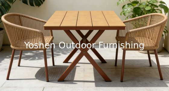 طاولة طعام بيضاوية من الراتان بإطار من الألومنيوم المتين تتسع لـ 6 أشخاص في الهواء الطلق للفنادق والمنتجعات والساحات