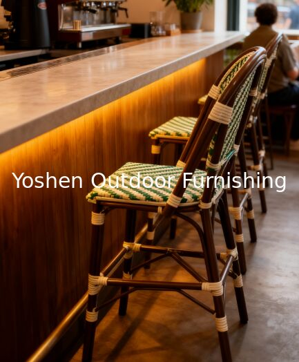 طقم كراسي بار على طراز البيسترو الفرنسي كراسي بار بارتفاع العداد بتصميم كلاسيكي مع ظهر من القش