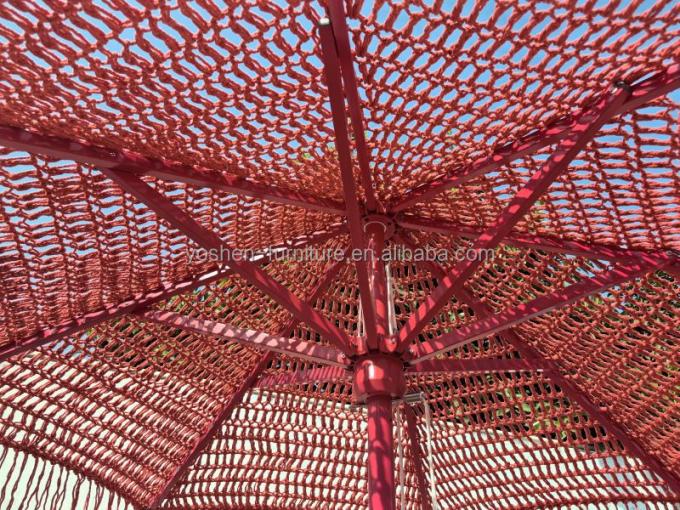 مظلة سوق خارجية ملونة باللونين الأحمر والوردي بطول 9 أقدام، مظلة مكرمية منسوجة بحبل، مظلة كروشيه منسوجة، مظلة شمسية 4