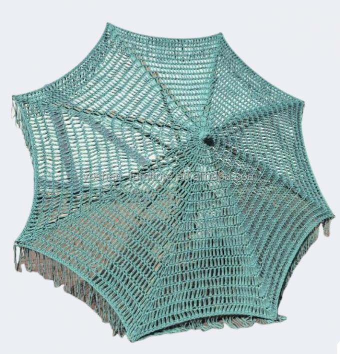 مظلة سوق خارجية ملونة باللونين الأحمر والوردي بطول 9 أقدام، مظلة مكرمية منسوجة بحبل، مظلة كروشيه منسوجة، مظلة شمسية 8