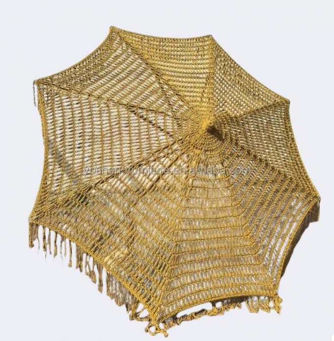 مظلة سوق خارجية ملونة باللونين الأحمر والوردي بطول 9 أقدام، مظلة مكرمية منسوجة بحبل، مظلة كروشيه منسوجة، مظلة شمسية 7