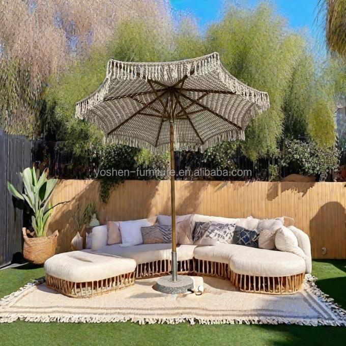 مظلة شاطئ بوهيمية على طراز مظلة خارجية معلقة بحبل بطول 9 أقدام، مظلة شاطئ مكرمية خارجية، مظلة شمسية 2