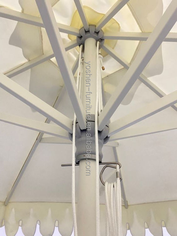 مظلة فناء سوق بثمانية أقدام بيضاء مثمنة بحواف متعرجة، مظلة شمسية بحواف مزدوجة متعرجة مع أطراف 1