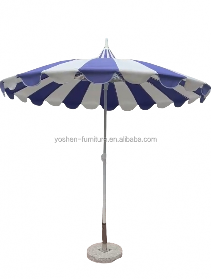 مظلة بيضاء بقطب متين من الفولاذ المقاوم للصدأ بطول 8.5 قدم، مظلة خفيفة الوزن على شكل معبد، مظلات خارجية 1