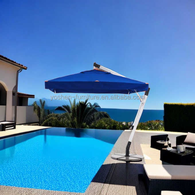 مظلة حمام سباحة فناء مقاومة للماء حديقة مقهى شمسية شعار مخصص مظلة شاطئ معلقة مع هامش 1